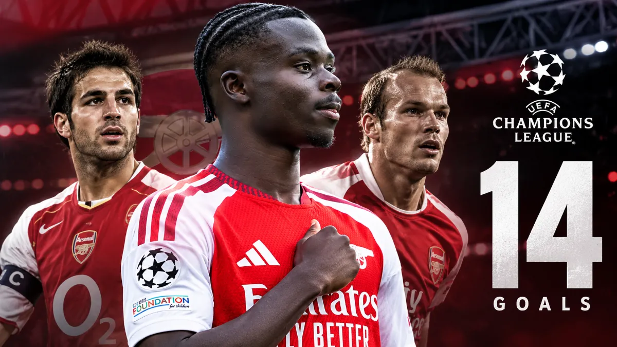Bukayo Saka overtakes Fabregas and Ljungberg in Arsenal's Champions League goals