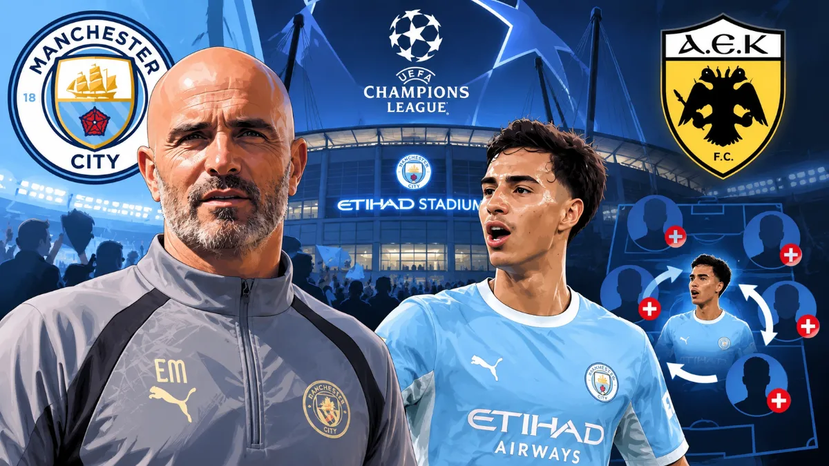 Vitor Reis could be given a chance in Manchester City's starting lineup against AEK