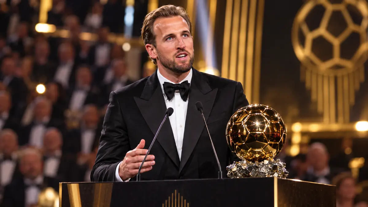 Kane reacts to winning the Ballon d'Or