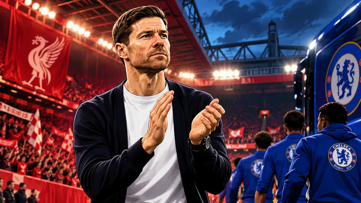 Xabi Alonso ready to celebrate Chelsea goals against Liverpool