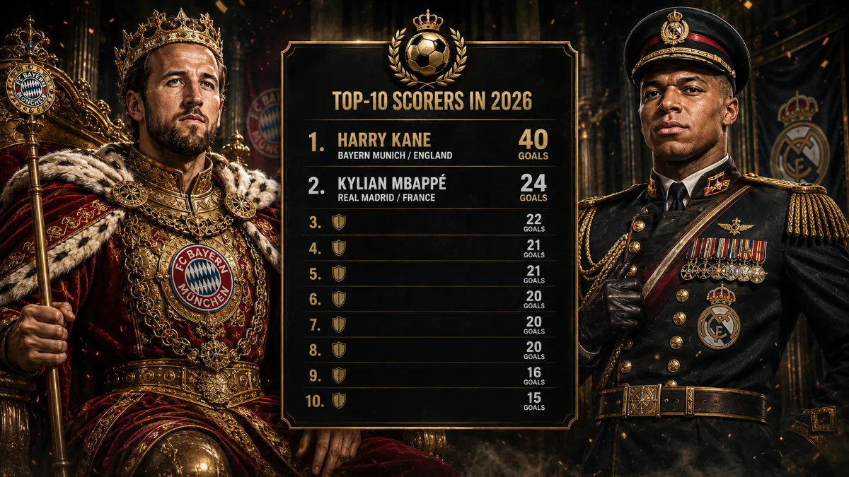 Top 10 goalscorers of 2026: Kane leads by a mile