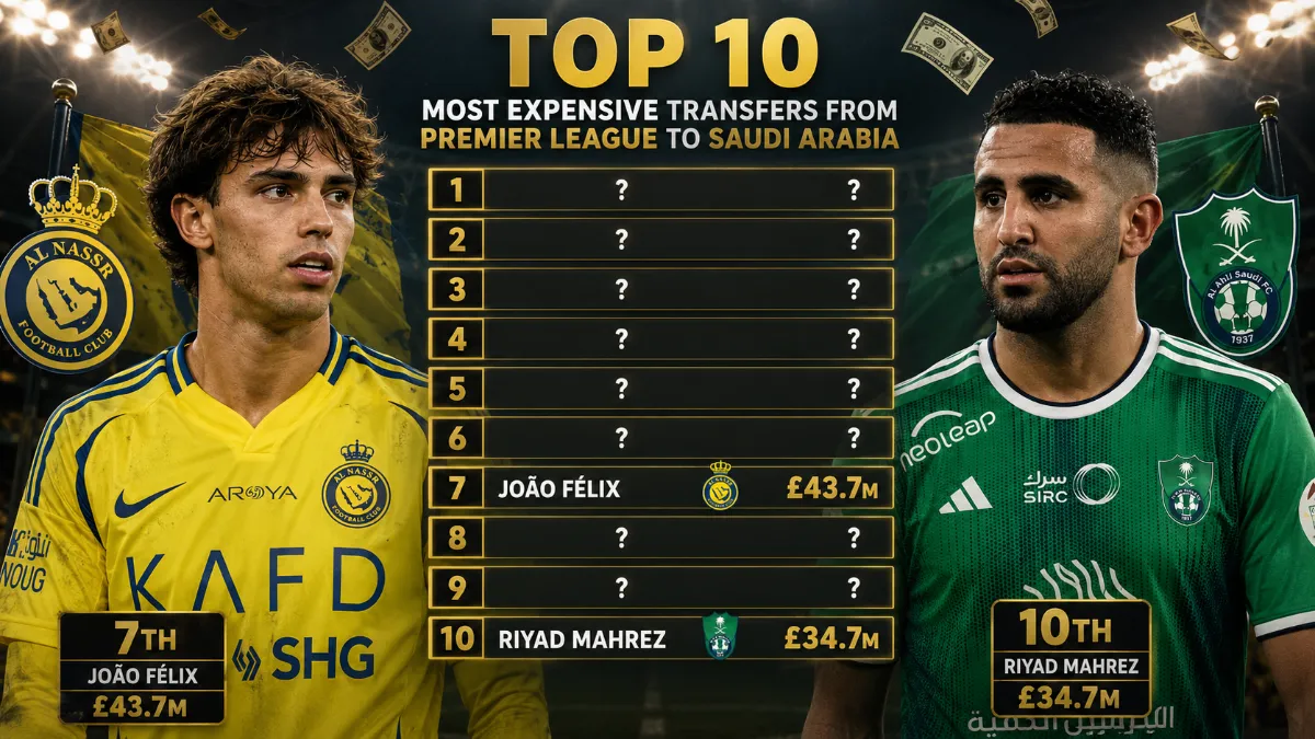 Top 10 most expensive transfers from the Premier League to clubs in Saudi Arabia