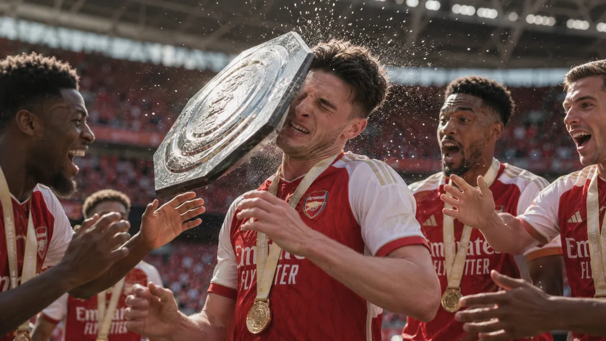 Declan Rice suffers trophy mishap during celebrations