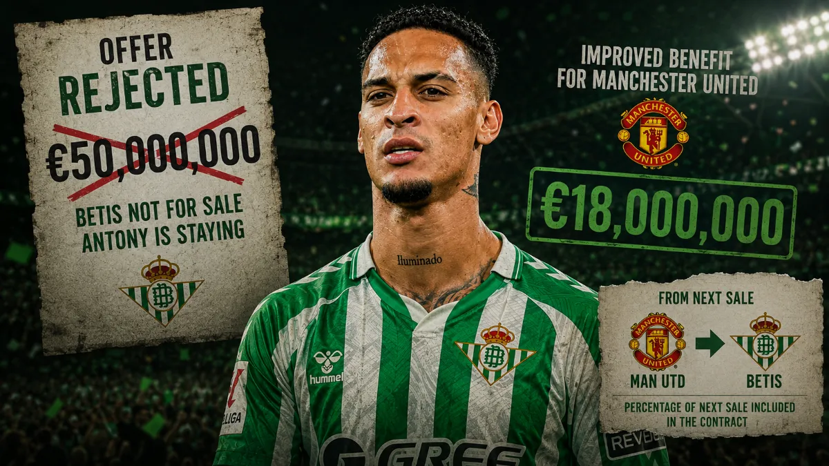 Betis reject €50 million offer for Antony, costing Manchester United €18 million