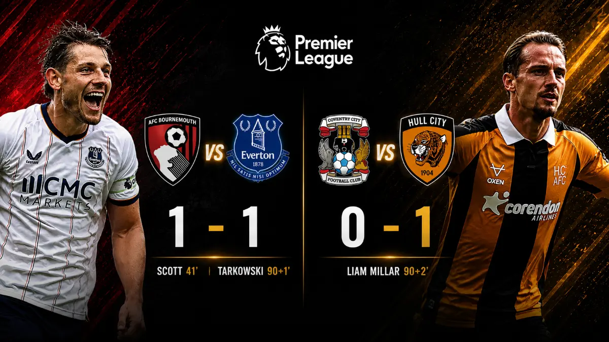 Everton salvage draw against Bournemouth while Hull City defeat Coventry