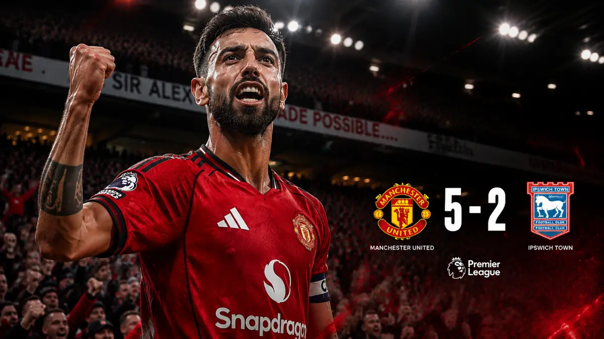Bruno Fernandes bags hat-trick as Manchester United thrash Ipswich 5-2 to claim first win of the season