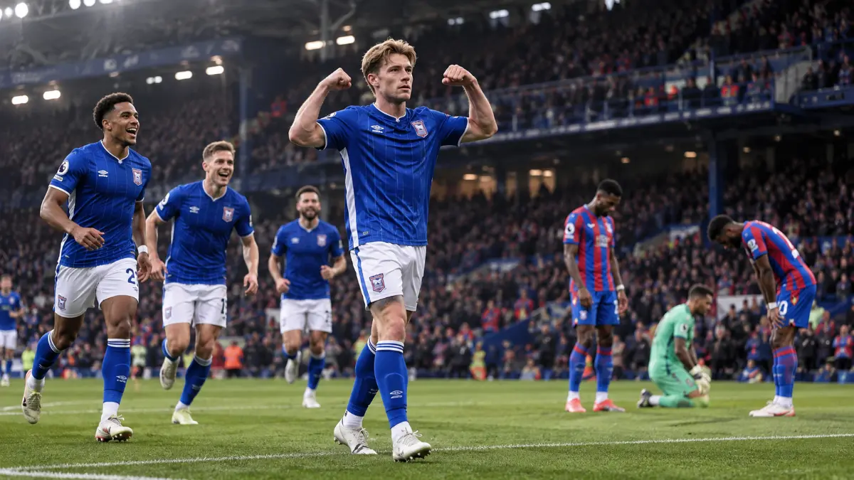 Zian Fleming celebrates Ipswich's win over Crystal Palace