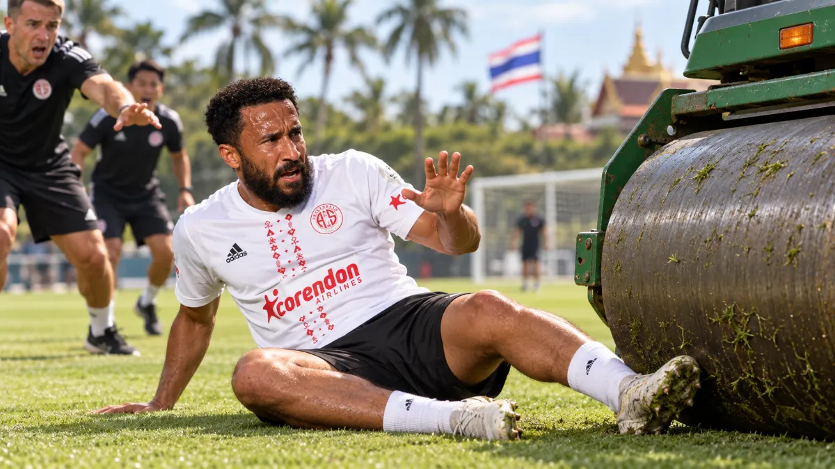 Andros Townsend rolls with the punches after being run over by a pitch roller